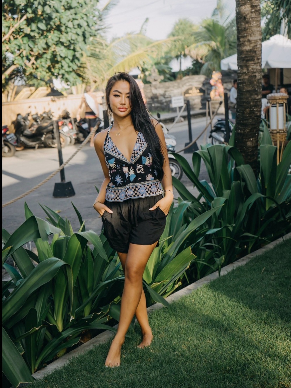 BaliMoon Black Halter Crop Top with Pastel Sun & Eye Print